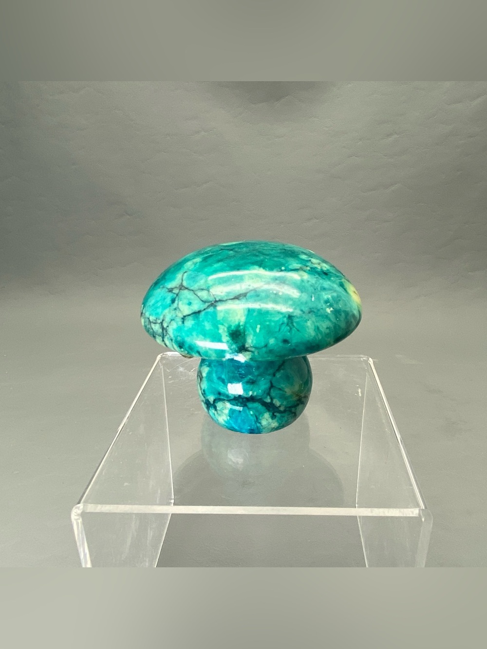 Vintage Italian Alabaster Mushroom Figurine Hand Carved Teal Blue Stone 2.25"